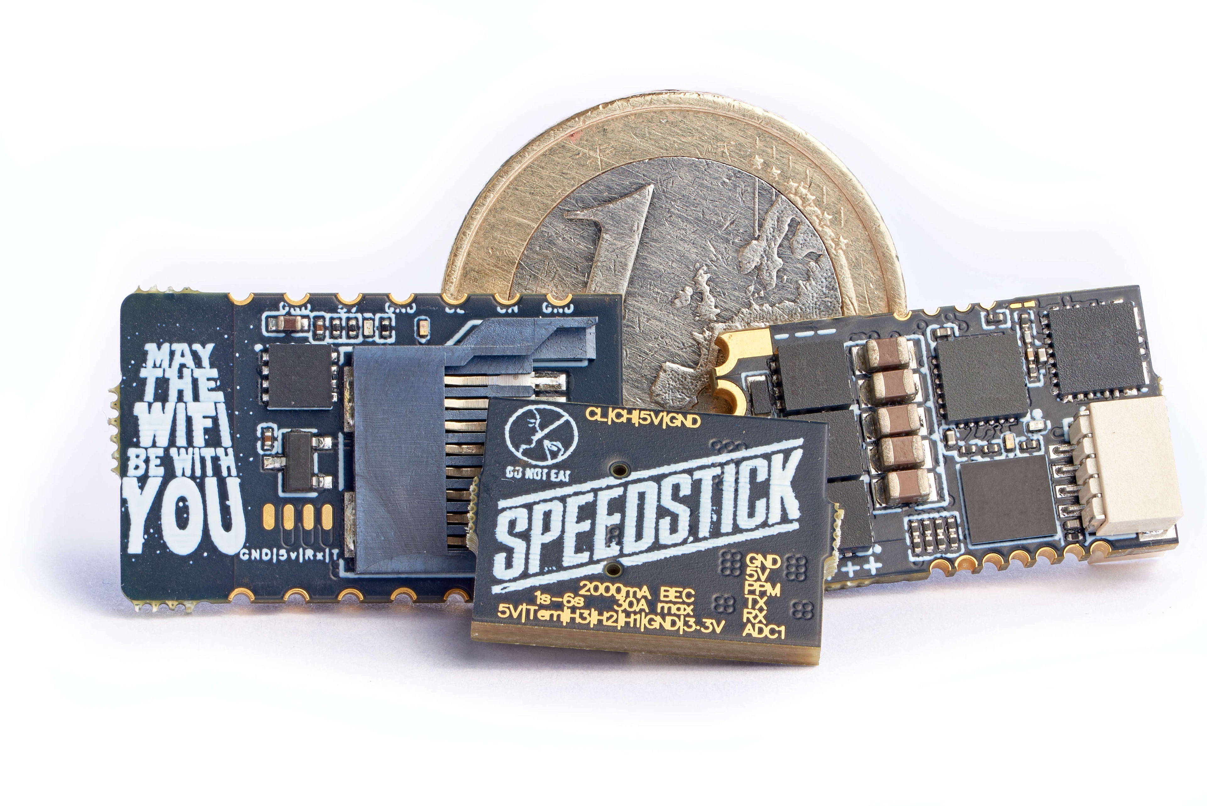 Bumblebee ESC with compatible WIFI logging module (next to 1 EUR coin for reference)